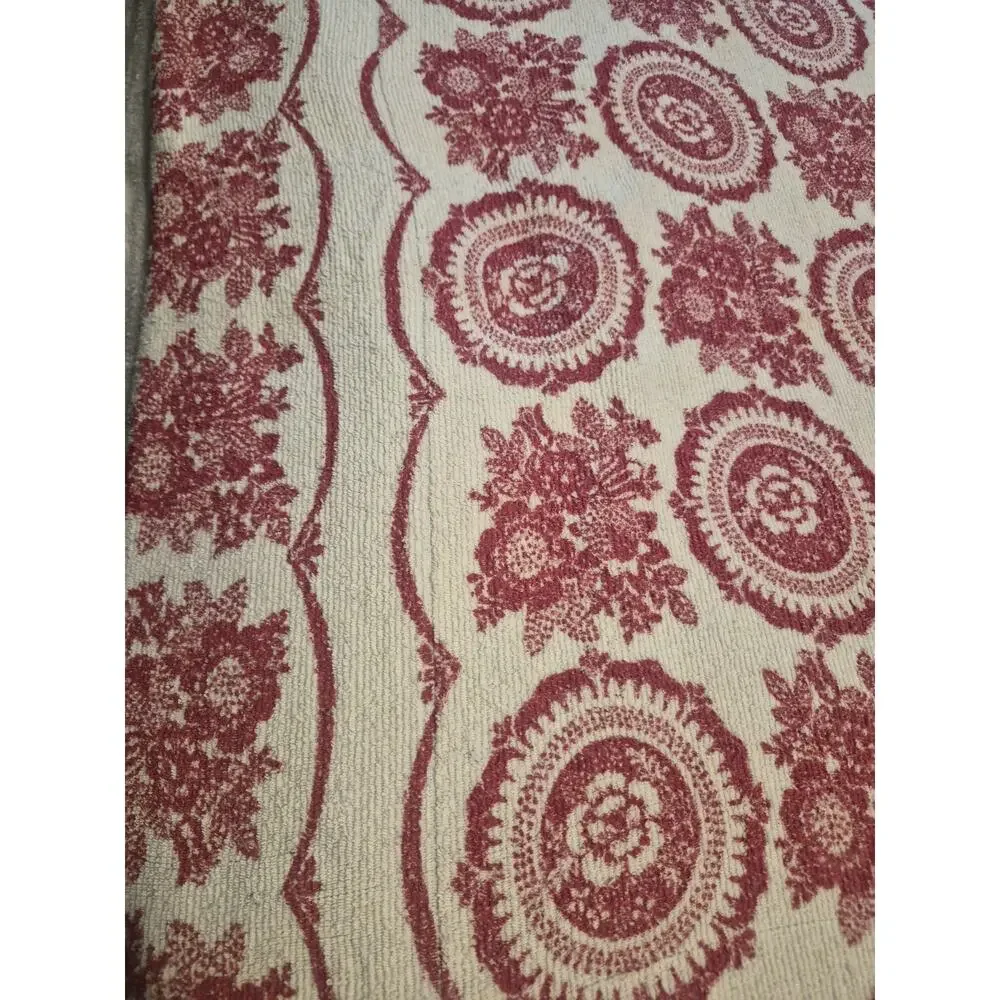 Tastemaker By Stevens Terry Cloth Tablecloth White Red Floral Mandala Vintage